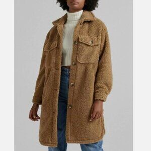 Rebecca Minkoff Long Brown Teddy Coat with Tortoise Buttons